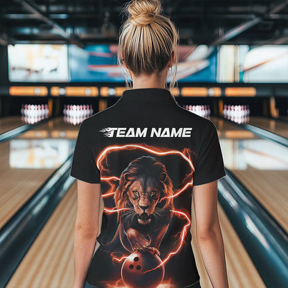 Custom Black Orange Thunder Lightning Lion Bowling Women Quarter-Zip Shirt, Team Uniform IPHW8803