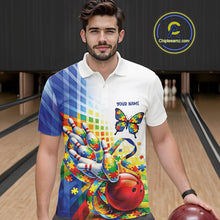 Load image into Gallery viewer, Custom Autism Awareness Butterfly Bowling Team Men Polo Shirt, Puzzles Bowling Jersey IPHW11212