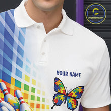 Load image into Gallery viewer, Custom Autism Awareness Butterfly Bowling Team Men Polo Shirt, Puzzles Bowling Jersey IPHW11212
