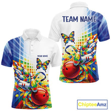 Load image into Gallery viewer, Custom Autism Awareness Butterfly Bowling Team Men Polo Shirt, Puzzles Bowling Jersey IPHW11212