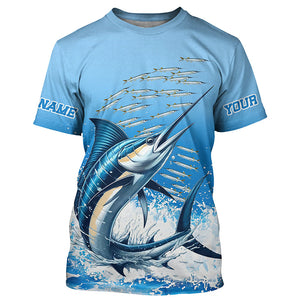 Marlin Fishing Custom Long Sleeve Performance Fishing Shirts, Marlin Saltwater Fishing Shirt IPHW7073