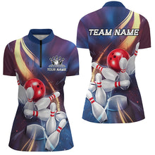 Load image into Gallery viewer, Blue Purple And Gold Galaxy Theme Custom Bowling Shirts For Women, Bowling Team Uniform IPHW7666