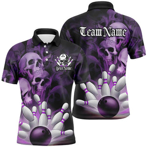 Black And Purple Custom Skull Bowling Shirts For Men, Gothic Bowling Team Shirt Halloween Outfits IPHW7672