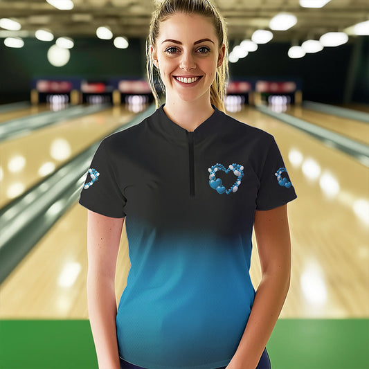 Black And Blue Custom Valentines Day Bowling Womens Quarter-Zip Shirt, Bowling Couple Shirt IPHW8335