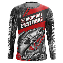 Load image into Gallery viewer, Black And Red Camo Redfish Long Sleeve Tournament Fishing Shirts, Custom Redfish Fishing Jerseys IPHW6316