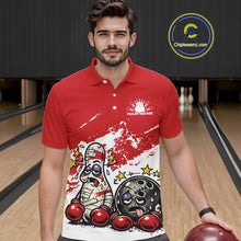 Load image into Gallery viewer, Custom Funny Boxing Bowling Men Polo Shirt, Red Grunge Bowling Team Tournament Jersey IPHW11220