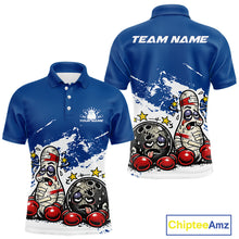 Load image into Gallery viewer, Custom Funny Boxing Bowling Men Polo Shirt, Blue Grunge Bowling Team Tournament Jersey IPHW11221