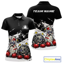 Load image into Gallery viewer, Custom Funny Boxing Bowling Women Polo Shirt, Black Grunge Bowling Team Tournament Jersey IPHW11222