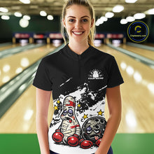 Load image into Gallery viewer, Custom Funny Boxing Bowling Women Quarter-Zip Shirt, Black Grunge Bowling Team Jersey IPHW11222
