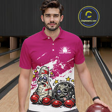 Load image into Gallery viewer, Custom Funny Boxing Bowling Men Polo Shirt, Pink Grunge Bowling Team Tournament Jersey IPHW11223