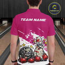 Load image into Gallery viewer, Custom Funny Boxing Bowling Men Polo Shirt, Pink Grunge Bowling Team Tournament Jersey IPHW11223
