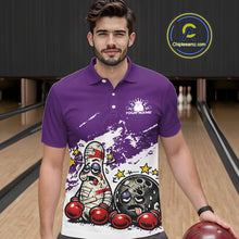 Load image into Gallery viewer, Custom Funny Boxing Bowling Men Polo Shirt, Purpe Grunge Bowling Team Tournament Jersey IPHW11224