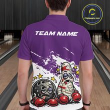 Load image into Gallery viewer, Custom Funny Boxing Bowling Men Polo Shirt, Purpe Grunge Bowling Team Tournament Jersey IPHW11224