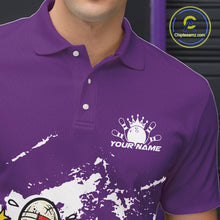 Load image into Gallery viewer, Custom Funny Boxing Bowling Men Polo Shirt, Purpe Grunge Bowling Team Tournament Jersey IPHW11224