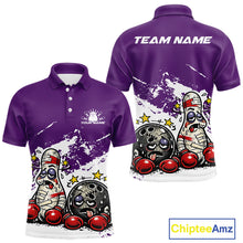 Load image into Gallery viewer, Custom Funny Boxing Bowling Men Polo Shirt, Purpe Grunge Bowling Team Tournament Jersey IPHW11224