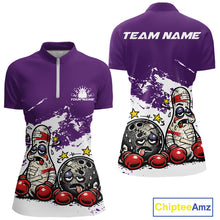 Load image into Gallery viewer, Custom Funny Boxing Bowling Women Quarter-Zip Shirt, Purpe Grunge Bowling Team Jersey IPHW11224
