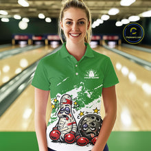 Load image into Gallery viewer, Custom Funny Boxing Bowling Women Polo Shirt, Green Grunge Bowling Team Tournament Jersey IPHW11225