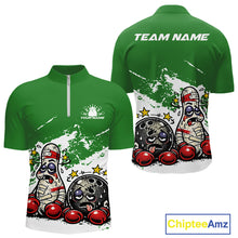 Load image into Gallery viewer, Custom Funny Boxing Bowling Men Quarter-Zip Shirt, Green Grunge Bowling Team Tournament Jersey IPHW11225