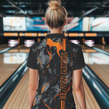 Load image into Gallery viewer, Custom Orange Strike Ladies Bowling Shirts Quarter Zip Orange Camo Bowling Team Jerseys IPHW5385