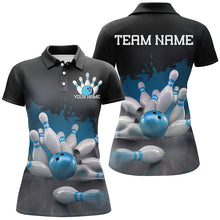 Load image into Gallery viewer, Custom Black And Blue Bowling League Shirts, Bowling Team Jerseys Bowling Shirts For Women IPHW7676