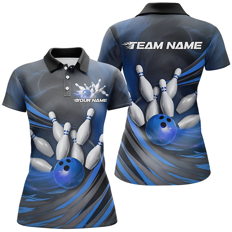 Blue Flame Custom Bowling Shirts For Women, Fire Bowling Team Uniform Bowling Tournament IPHW7679