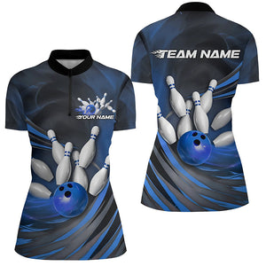 Blue Flame Custom Bowling Shirts For Women, Fire Bowling Team Uniform Bowling Tournament IPHW7679