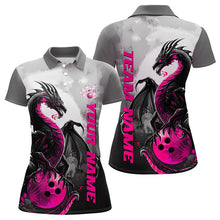 Load image into Gallery viewer, Black And Pink Custom Dragon Bowling Polo Shirts For Women, Dragon Bowling Team Shirts IPHW8818