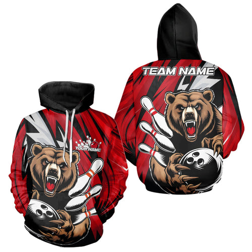 Personalized Bear Bowling Hoodie Shirts For Men And Women, Bear Bowling Team Red Bowling League Shirt IPHW8827