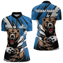 Load image into Gallery viewer, Personalized Bear Bowling Quarter-Zip Shirts For Women, Blue Team Bowling League Shirt IPHW8829