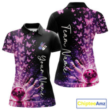 Load image into Gallery viewer, Custom Pink And Purple Butterfly Women Bowling Polo Shirt, Bowling League Shirt IPHW10904