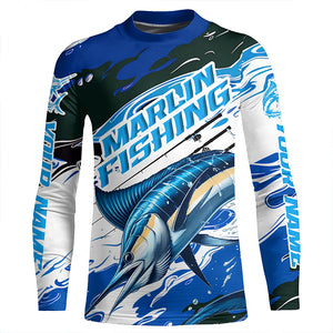 Custom Marlin Fishing Blue Camo Long Sleeve Shirts, Marlin Saltwater Fishing Jerseys IPHW6327