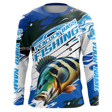 Load image into Gallery viewer, Custom Peacock Bass Fishing Blue Camo Long Sleeve Shirts, Peacock Bass Fishing Jerseys IPHW6328