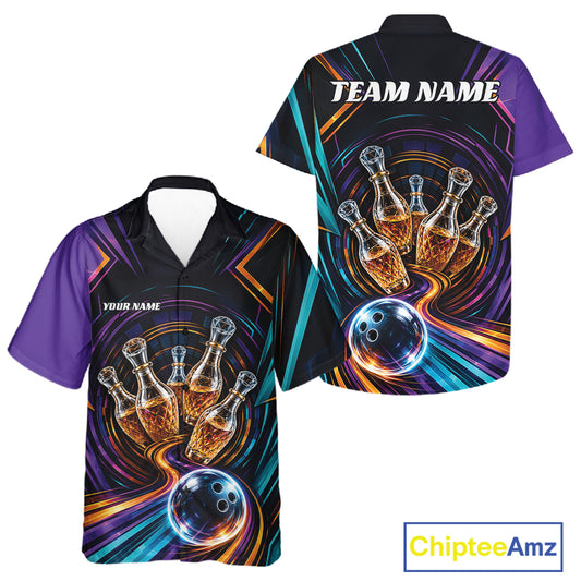 Custom Colorful Wine Bowling Men And Women Button Up Shirts, Wine Lovers Bowling Team Jersey IPHW11829