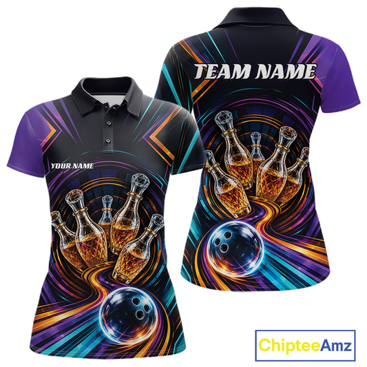 Custom Colorful Wine Bowling Women Polo Shirts, Wine Lovers Bowling Team Jersey IPHW11829