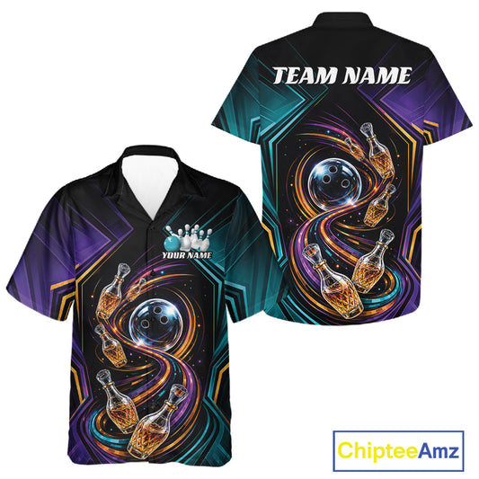 Custom Colorful Wine Bowling Men And Women Button Up Shirts, Wine Lovers Bowling Team Jersey IPHW11830