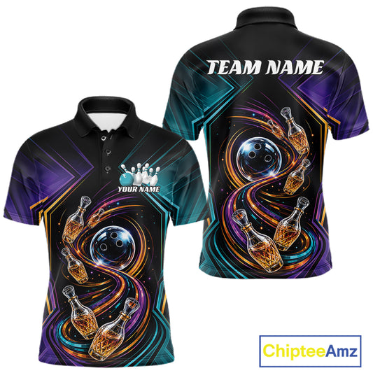 Custom Colorful Wine Bowling Men Polo Shirts, Wine Lovers Bowling Team Jersey IPHW11830