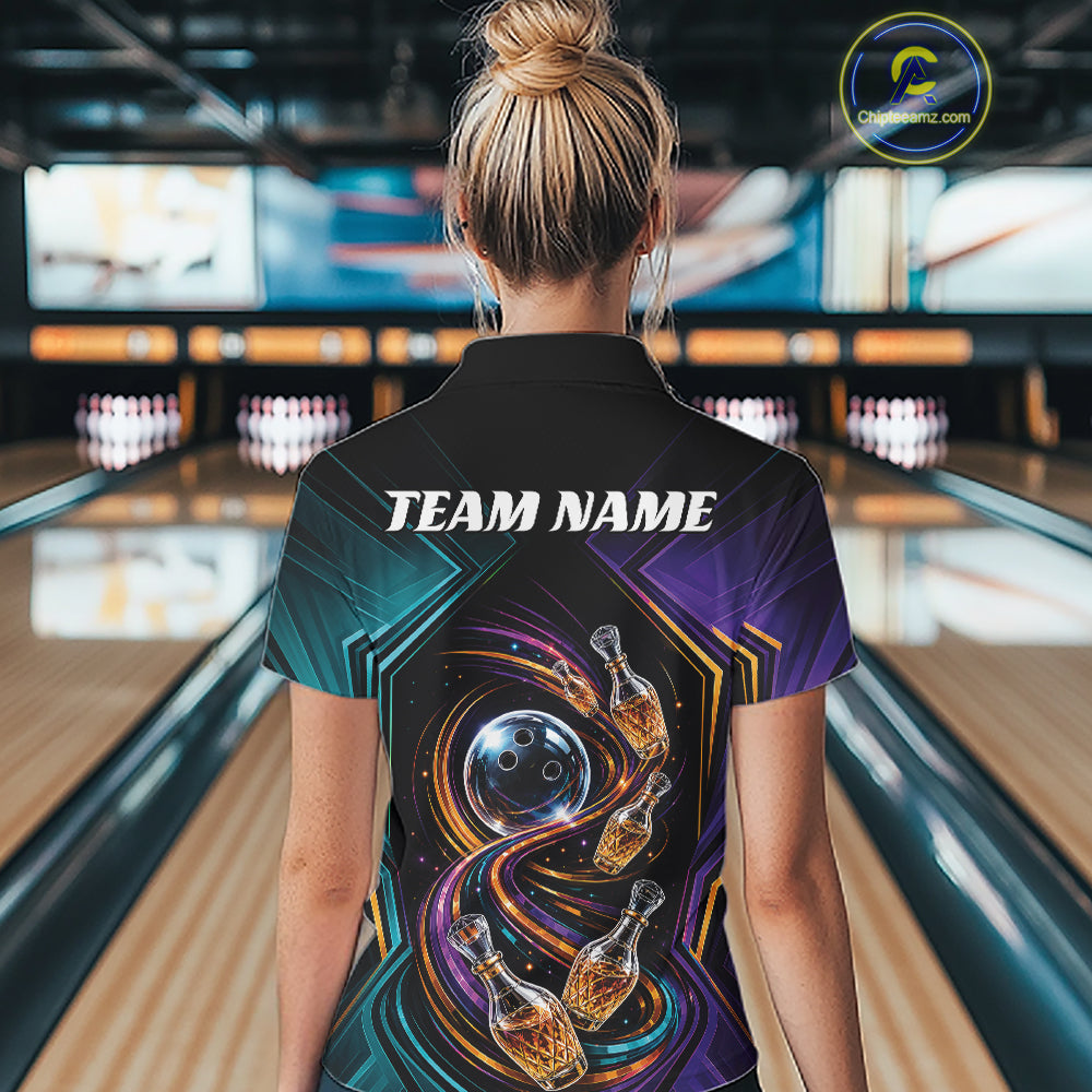 Custom Colorful Wine Bowling Women Polo Shirts, Wine Lovers Bowling Team Jersey IPHW11830