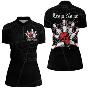 Halloween Coweb Spider Nets Custom Ladies Bowling Shirts, Bowling Halloween Outfit | Red IPHW7375