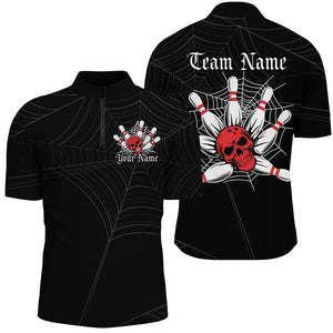 Halloween Coweb Spider Nets Custom Bowling Shirts For Men, Bowling Team Halloween Outfit | Red IPHW7375