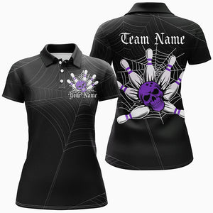 Halloween Coweb Spider Nets Custom Ladies Bowling Shirts, Bowling Halloween Outfit | Purple IPHW7376