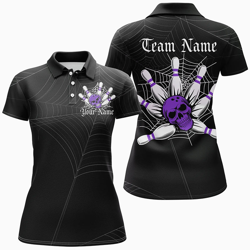 Halloween Coweb Spider Nets Custom Ladies Bowling Shirts, Bowling Halloween Outfit | Purple IPHW7376