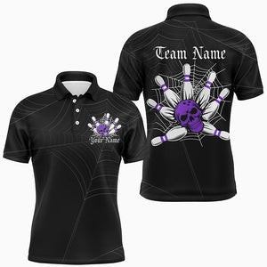 Halloween Coweb Spider Nets Custom Bowling Shirts For Men, Bowling Team Halloween Outfit | Purple IPHW7376