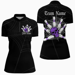 Halloween Coweb Spider Nets Custom Ladies Bowling Shirts, Bowling Halloween Outfit | Purple IPHW7376