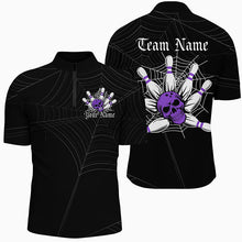 Load image into Gallery viewer, Halloween Coweb Spider Nets Custom Bowling Shirts For Men, Bowling Team Halloween Outfit | Purple IPHW7376