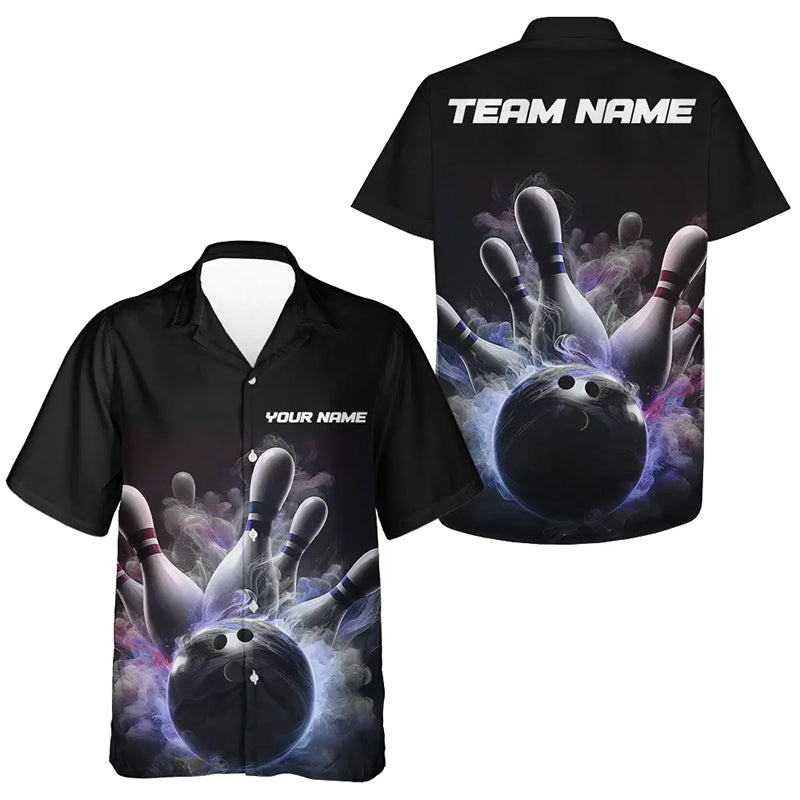 Custom Bowling Hawaiian Shirts For Men And Women Smoke Bowling Team Jerseys Strike Bowling Shirts IPHW5402