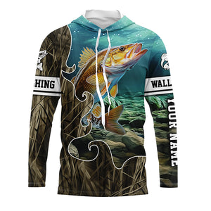 Lake Camo Walleye Fishing Custom Long Sleeve Fishing Shirts, Walleye Tournament Fishing Jerseys IPHW5742