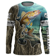 Load image into Gallery viewer, Lake Camo Walleye Fishing Custom Long Sleeve Fishing Shirts, Walleye Tournament Fishing Jerseys IPHW5742