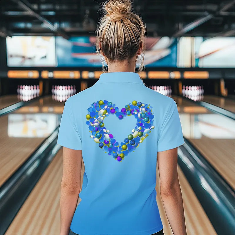 Blue Bowling Heart Custom Valentines Bowling Quarter-Zip Shirts For Women IPHW8339