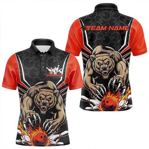 Black And Orange Custom Bear Bowling Jerseys, Bear Bowling Team Polo Shirts For Men IPHW8830