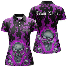 Load image into Gallery viewer, Custom Purple Flame Skull Bowling Shirts For Women, Halloween Bowling Team Outfits Uniform IPHW7385